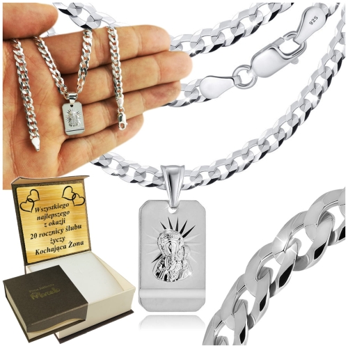 Łańcuszek Srebrny Męski 925 Pancerka 5mm z Medalikiem Grawer GRATIS