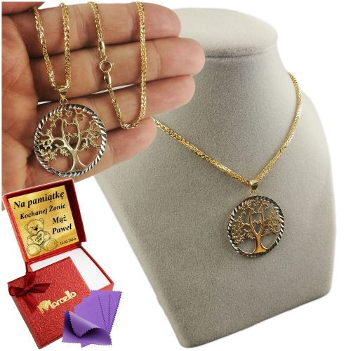 Złoty Piękny Łańcuszek 585 LISI OGON Z WISIORKIEM DRZEWKO SZCZĘŚCIA GRAWER