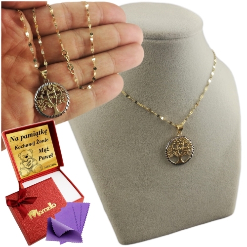 ZŁOTY ŁAŃCUSZEK NASZYJNIK 585 Z WISIORKIEM DRZEWKO SZCZĘŚCIA BŁYSZCZĄCY 