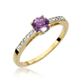 ZŁOTY PIERŚCIONEK ZARĘCZYNOWY Z AMETYSTEM I BRYLANTAMI