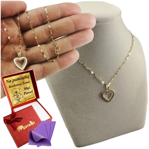 Złoty Piękny Łańcuszek Naszyjnik SERCE BŁYSZCZĄCY Złoto 585 GRAWER GRATIS