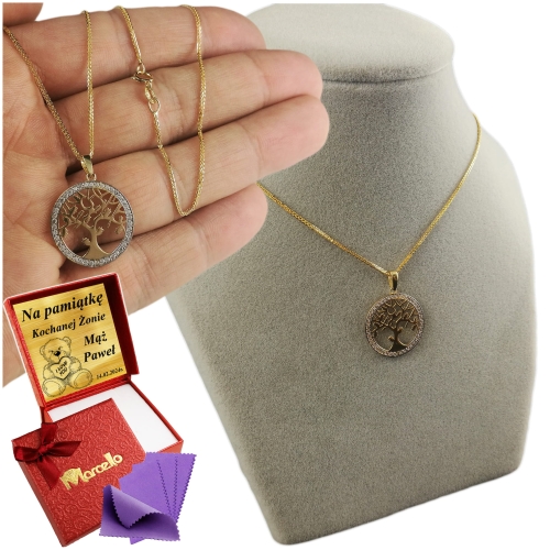 Złoty Piękny Łańcuszek Naszyjnik LISI OGON DRZEWKO SZCZĘŚCIA Złoto 585