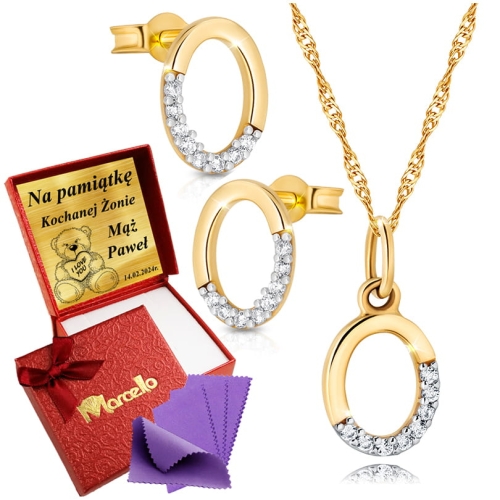 ZŁOTY KOMPLET NASZYJNIK KOLCZYKI ZL333 + GRAWER