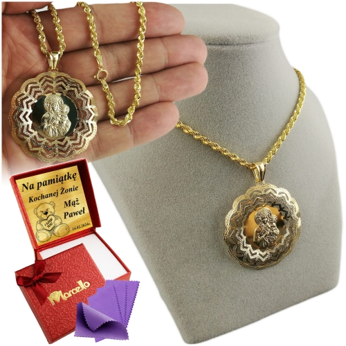 GRUBY ZŁOTY ŁAŃCUSZEK DAMSKI CORDA 585 DIAMENTOWANY Z DUŻYM MEDALIKIEM