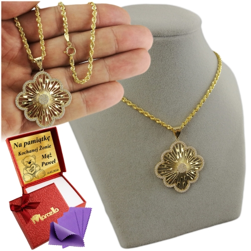 GRUBY ŁAŃCUSZEK ZŁOTY DAMSKI CORDA 585 DIAMENTOWANY Z DUŻYM WISIORKIEM