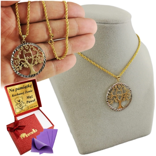 GRUBY ŁAŃCUSZEK ZŁOTY DAMSKI CORDA 585 DIAMENTOWANY DRZEWKO SZCZĘŚCIA