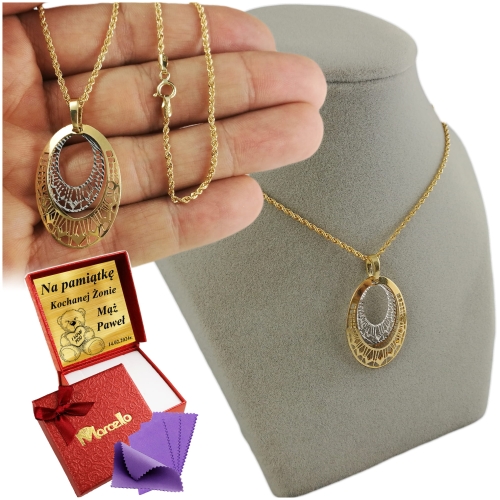 ZŁOTY ŁAŃCUSZEK NASZYJNIK DAMSKI 585 CORDA DIAMENTOWANY Z WISIORKIEM GRAWER