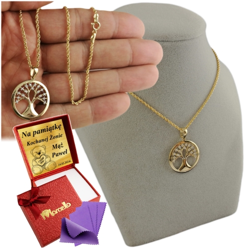 GRUBY ŁAŃCUSZEK ZŁOTY DAMSKI CORDA 585 DIAMENTOWANY DRZEWKO SZCZĘŚCIA