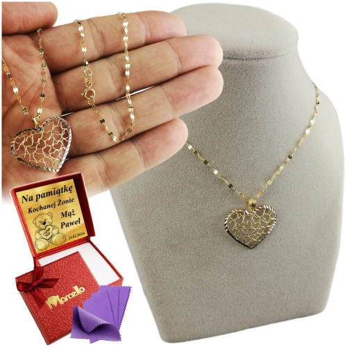 Złoty Piękny Łańcuszek Naszyjnik SERCE BŁYSZCZĄCY Złoto 585 GRAWER GRATIS
