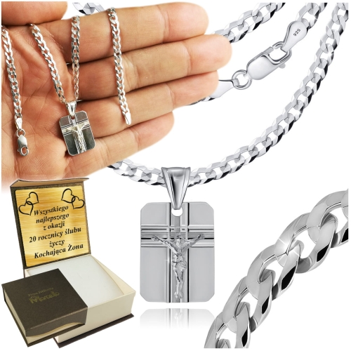 Łańcuszek Srebrny Męski 925 Pancerka 3,80mm z Medalikiem Grawer GRATIS