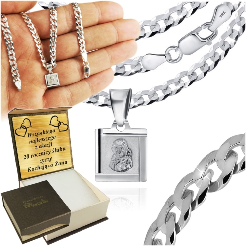Łańcuszek Srebrny Męski 925 Pancerka 5mm z Medalikiem Grawer GRATIS