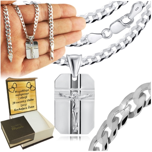 ŁAŃCUSZEK SREBRNY MĘSKI PANCERKA 5mm z medalikiem