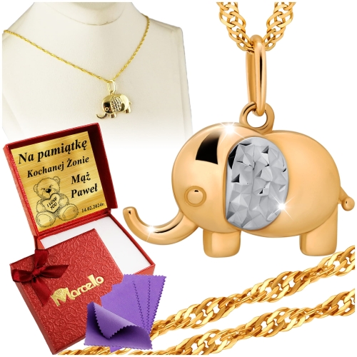 Złoty Łańcuszek 333 Naszyjnik Wisiorek SŁONIK Grawer UPOMINEK GRATIS