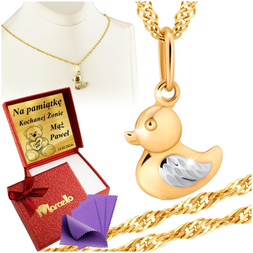 Złoty Łańcuszek 333 Naszyjnik Wisiorek Kaczuszka Grawer UPOMINEK GRATIS