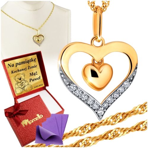 Złoty Łańcuszek 333 Naszyjnik Wisiorek Serce Grawer UPOMINEK GRATIS