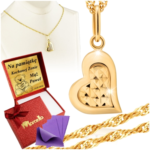 Złoty Łańcuszek 333 Naszyjnik Wisiorek Serce Grawer UPOMINEK GRATIS