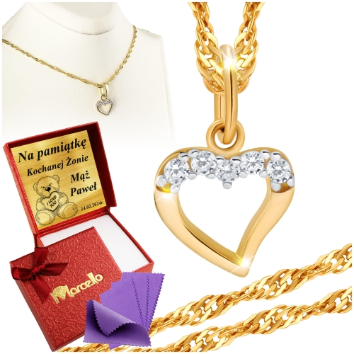 ZŁOTY KOMPLET ŁAŃCUSZEK Z WISIORKIEM SERCE +GRAWER