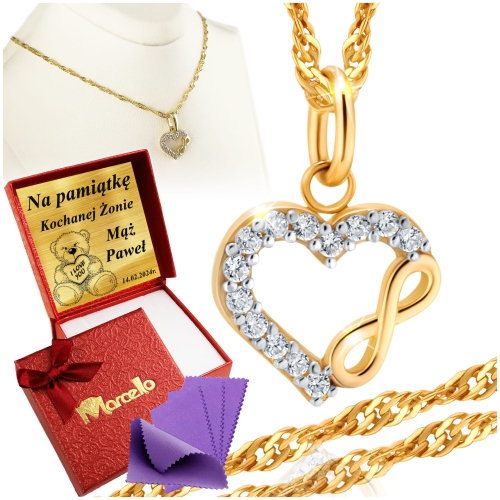 Złoty Łańcuszek z Wisiorkiem Serce Nieskończoność