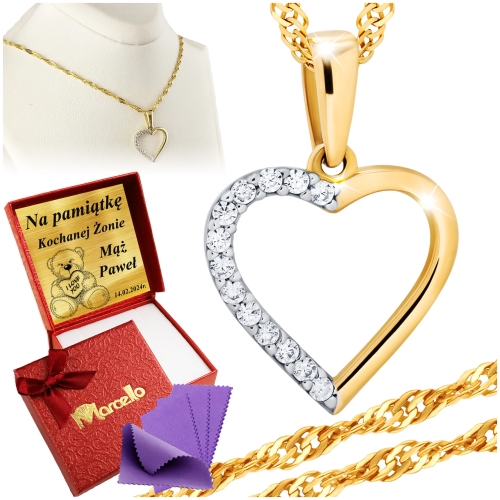 Złoty Łańcuszek 333 Naszyjnik Wisiorek Serce Grawer UPOMINEK GRATIS