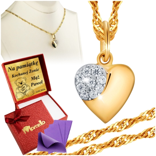 Złoty Łańcuszek z Wisiorkiem Serduszko 333 Grawer