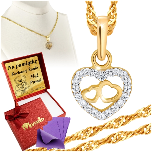 Złoty Łańcuszek z Wisiorkiem Serduszko 333 Grawer