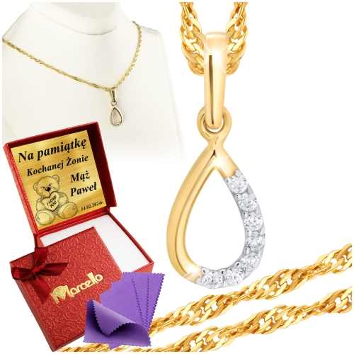 Złoty Łańcuszek z Wisiorkiem Łezka 333 Grawer