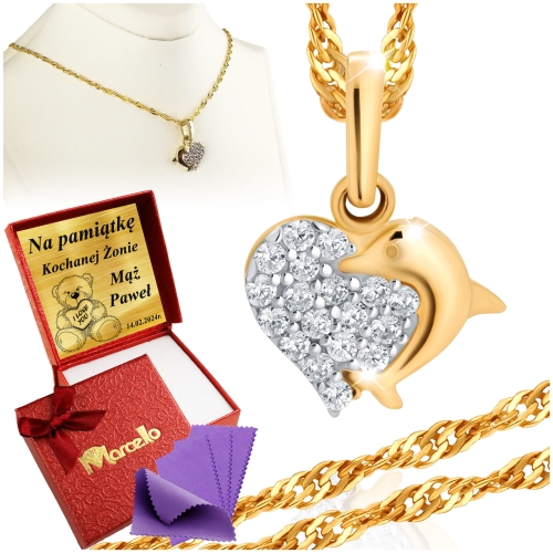 Złoty Łańcuszek z Wisiorkiem Serduszko 333 Grawer