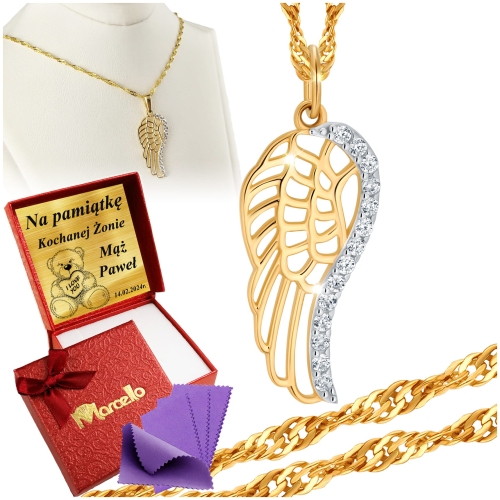 Złoty Łańcuszek z Wisiorkiem Skrzydło Anioła 333