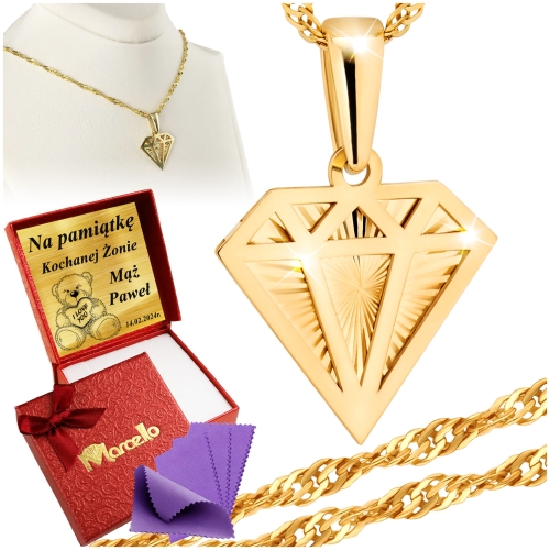 Złoty Łańcuszek 333 Naszyjnik Wisiorek DIAMENT Grawer UPOMINEK GRATIS
