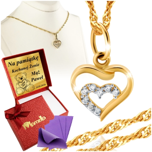 Złoty Łańcuszek Serce Serduszko 585 Grawer