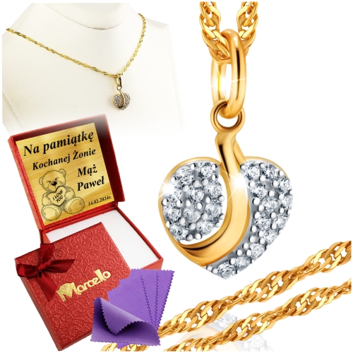 Złoty Łańcuszek z Wisiorkiem Serduszko 585 Grawer