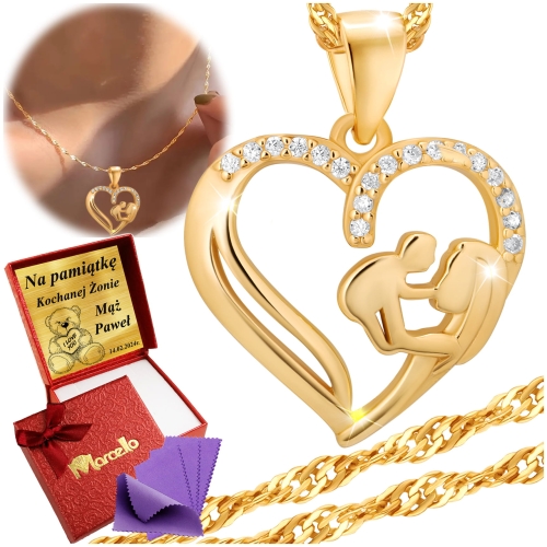 Złoty Łańcuszek z Serduszkiem 925 Dla Kobiety Grawer + Upominek GRATIS