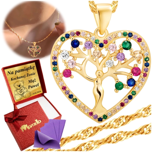 Złoty Łańcuszek Drzewko Szczęścia z Serduszkiem 925 Grawer +Upominek GRATIS