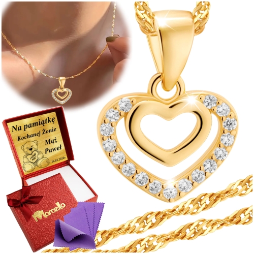 Złoty Łańcuszek z Serduszkiem Srebro 925 