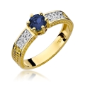 ZŁOTY PIERŚCIONEK ZARĘCZYNOWY Z SZAFIREM I BRYLANTAMI