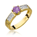 ZŁOTY PIERŚCIONEK ZARĘCZYNOWY Z AMETYSTEM I BRYLANTAMI