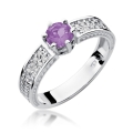 ZŁOTY PIERŚCIONEK ZARĘCZYNOWY Z AMETYSTEM I BRYLANTAMI