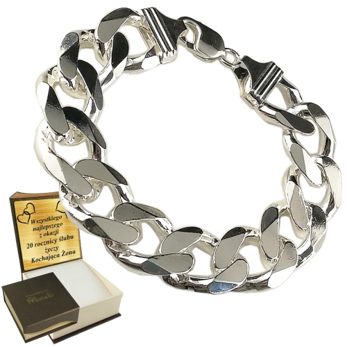 Gruba Bransoleta Srebrna 925 Pancerka Męska 18mm DIAMENTOWANA Grawer GRATIS 