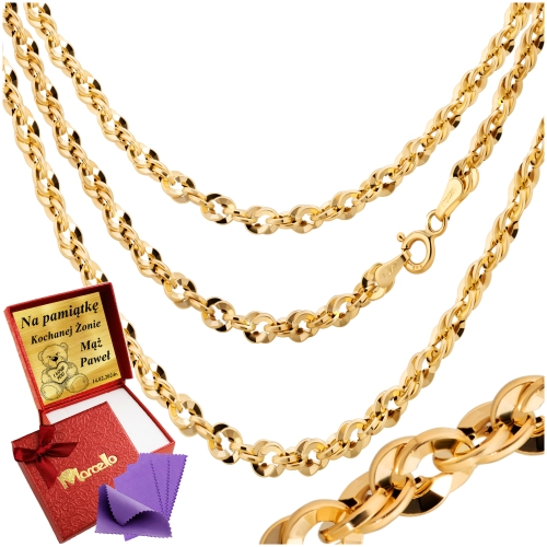 Złoty Łańcuszek Damski IRYDIA Gruby Kręcony Diamentowany 585 z Grawerem