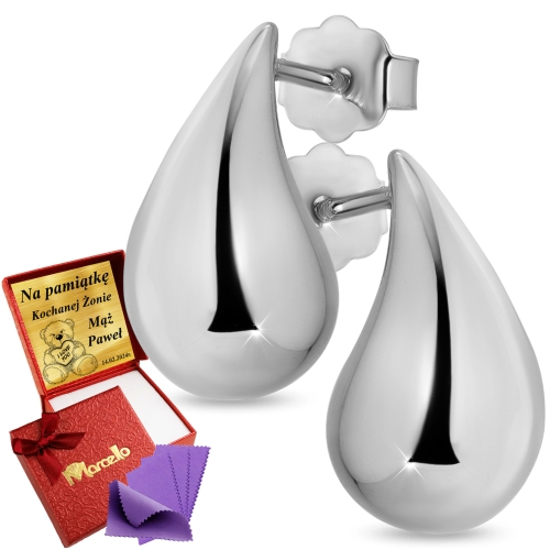 Srebrne Kolczyki Duże Krople Łezki Sztyfty Modne Srebro 925 GRAWER