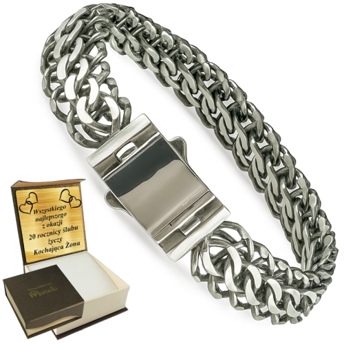 Gruba Unikatowa Bransoleta Srebrna Męska 14mm OKSYDOWANA Grawer GRATISNA Grawer GRATIS