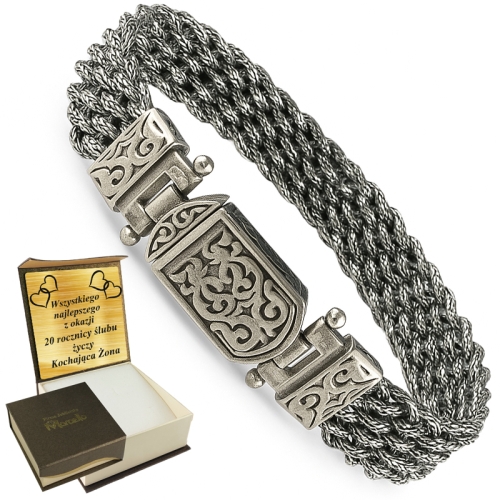 Gruba Unikatowa Bransoleta Srebrna Męska 12mm OKSYDOWANA Grawer GRATIS