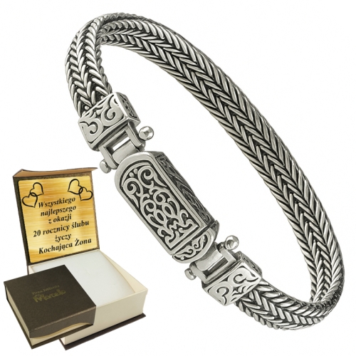 Gruba Unikatowa Bransoleta Srebrna Męska 8mm OKSYDOWANA Grawer GRATIS  