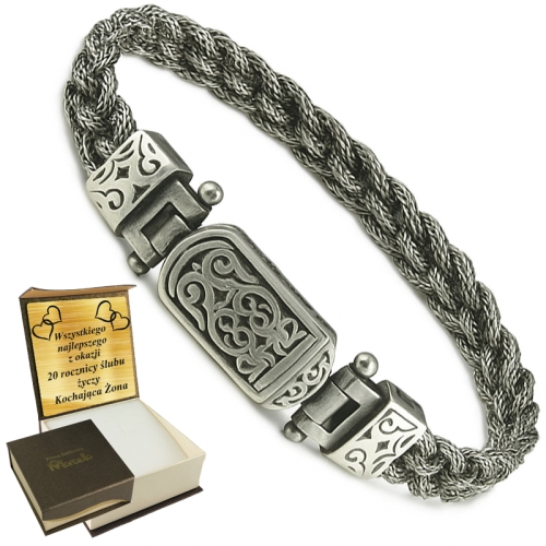 Gruba Unikatowa Bransoleta Srebrna Męska 7mm OKSYDOWANA Grawer GRATIS