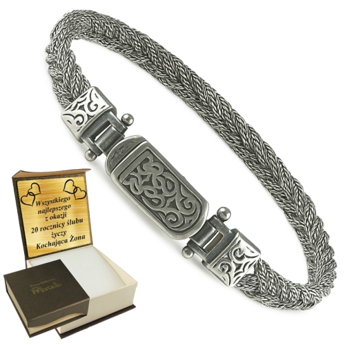 Gruba Unikatowa Bransoleta Srebrna Męska 7mm OKSYDOWANA Grawer GRATIS 