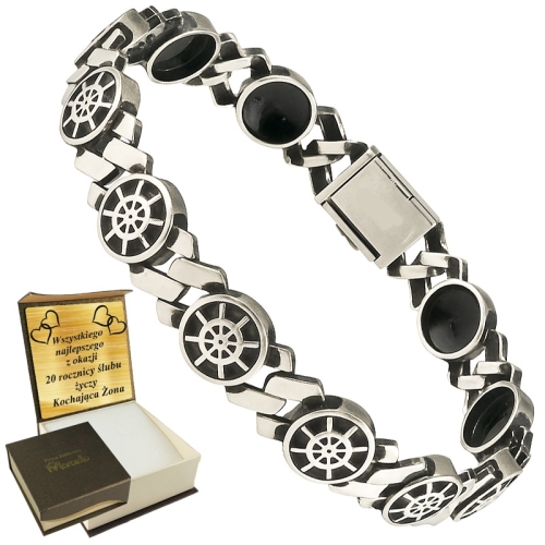 Męska Bransoleta Srebrna Oksydowana – Elegancka z Geometrycznym Motywem 