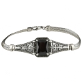 Męska Unikatowa Bransoleta Srebrna z Czarnym Kamieniem Grawer