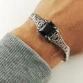 Męska Unikatowa Bransoleta Srebrna z Czarnym Kamieniem Grawer