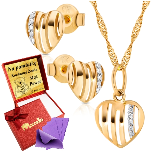 Złoty Komplet Naszyjnik Kolczyki Serca Złoto 333  