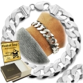 Bransoletka Srebrna Męska 925 Pancerka DIAMENTOWANA PEŁNA 12mm Grawer